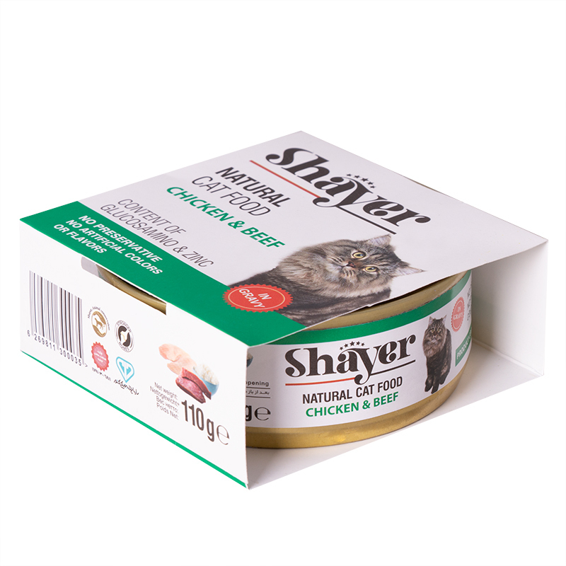 کنسرو غذای گربه شایر با طعم مرغ و گوشت Shayer Natural With Chicken & Beef