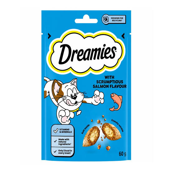 تشویقی گربه با طعم ماهی سالمون دریمیز – Dreamies Salmon (60 گرم)